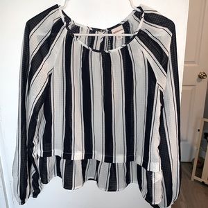 Striped Dark Navy Long Sleeve Tier Blouse NWT